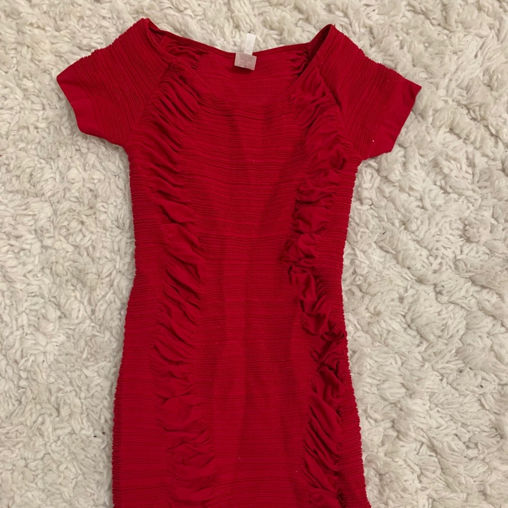 Red ruched bodycon mini dress